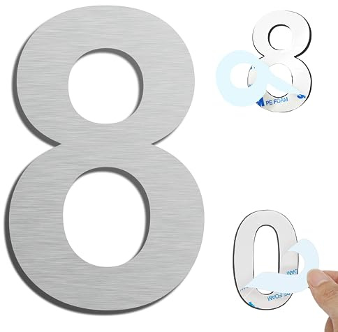 Ywonoby Numéro de maison extérieur moderne brossée，75mm Numéro de porte autocollant en acier inoxydable，Plaque de numéro de maison et Numéro de Boite aux Lettres ，Argent (8)