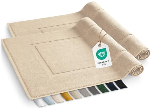 Blumtal Badvorleger Terry - Badezimmerteppich 100% Baumwolle in 50x80 cm - Oeko-Tex zertifizierter Badteppich - Duschvorleger - Badezimmer Teppich und Badvorleger im Set 2 teilig in Sand & Sandfarben