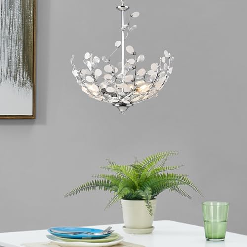 lux.pro Lampadario con Paralume in Metallo con Cristalli Artificiali Lampada a Sospensione con Cavo Regolabile Altezza 124 cm - Colore Cromo