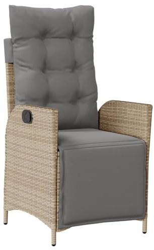 vidaXL Sillón Reclinable de Jardín con Reposapiés, Sofá Exterior, Banco de Parque, Mueble Asiento para Patio Balcón, Ratán PE Beige Mixto