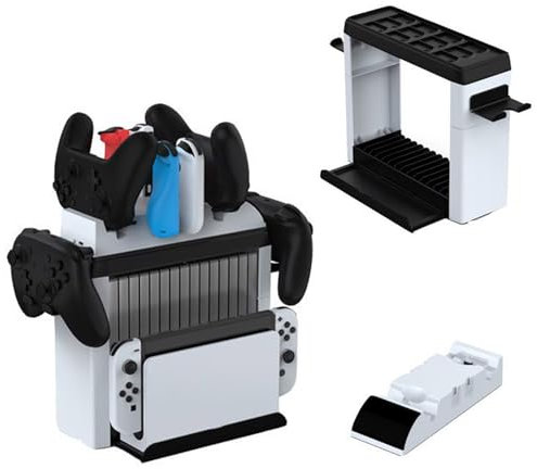 Switch Games Organizer Station with Controller Charger,AriKroii Charging Dock for Switch/OLED Joycons,TV Dock, Pro Controller,Accessories Kit Storage with 12 Game Slots