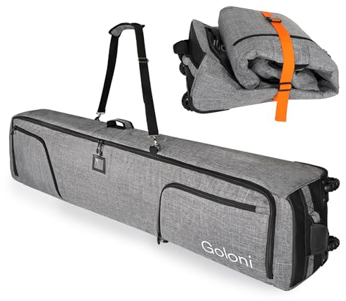 Goloni Ski Bag with Wheels,Padded Snowboard Bag for Air Travel,600D Waterproof Fabric,Foldable Snow Bag Fits 2 Pairs Skis Up to 175/190cm