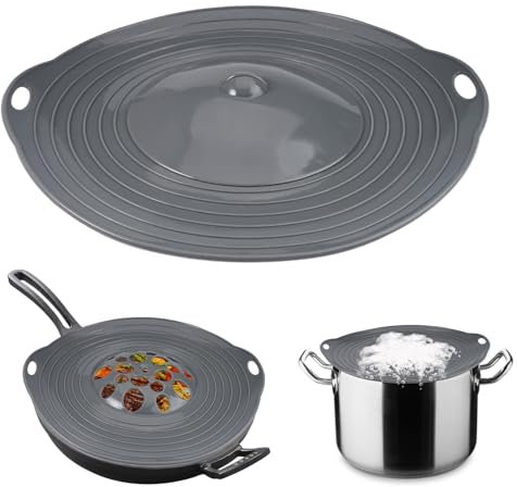 29 cm Paraschizzi in Silicone, Coperchio Silicone per Pentole Adatto per Pentole con un Diametro di 15-28 cm, Grigio Operchio Paraspruzzi Può Essere Utilizzato per Fornelli, Microonde, Ciotole