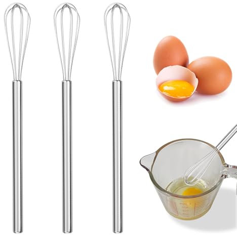 Loovisse 3 Pezzi Mini Frusta in Acciaio Inox, Set di Fruste Professionali con Manico in Acciaio Inox, Ideale per Mescolare, Sbattere, Montare e Preparare in Cucina