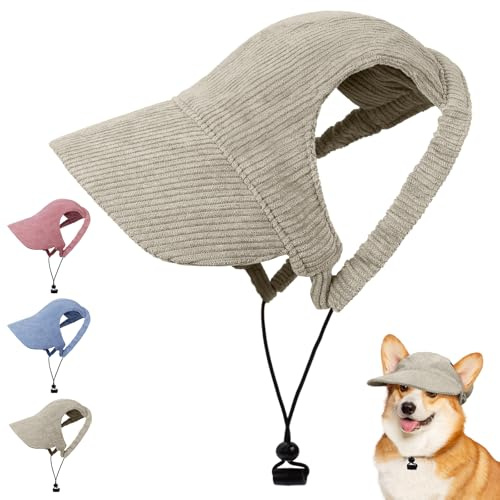 OFFCUP Berretto da Baseball per Cani Regolabile Cappello da Baseball per Cani con Fori per le Orecchie Cappello Sportivo da Viaggio Cappellino di Protezione Solare per Animale Domestico (kaki, L)