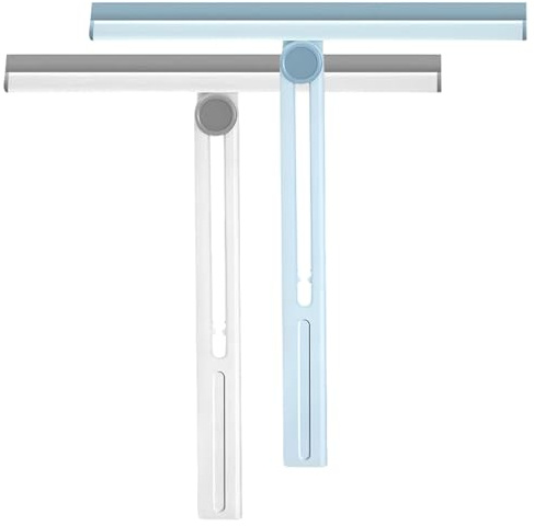 Silicone Shower Squeegee & Window Cleaner 2-Pack, Window Squeegee for Glass, Mirrors & Bathroom Surfaces | Blue & White Dual-Tone Home Essentials​