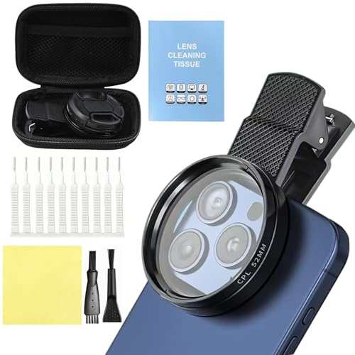 Cpl Filtre Polarisant 52mm Clip Filtre Polarisant Cpl Amovible Compatible Filtre ND Variable Portable Polarizer Macro Telephone Portable avec Téléphone Smartphones Objectifs et Un Chiffon
