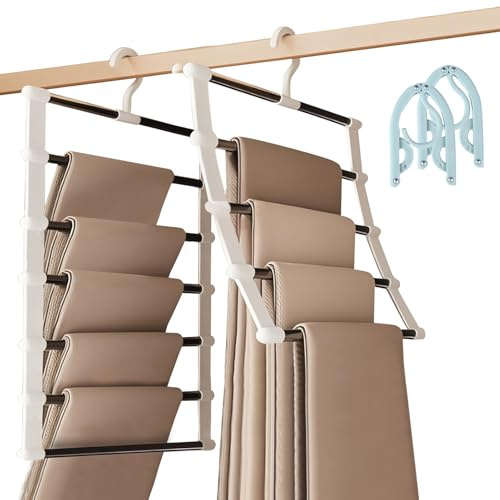 Belvanr 2 Piezas 6/4 en 1 Perchas para Pantalones Ahorra Espacio con 2 Percha Plegable, Perchas Pantalones Ahorra Espacio, para Pantalones Colgantes, Faldas, Bufandas, Toallas y Sábanas