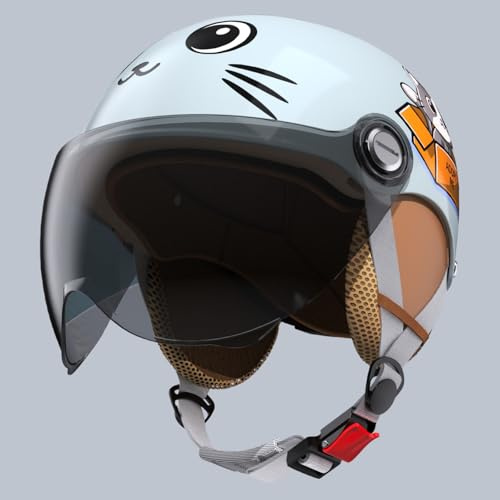 Casco De Motocicleta para Niños Y Jóvenes, Homologado Según La Norma ECE 22.06, Casco Jet 3/4 con Visera Solar para Niños Y Niñas De 3 A 16 Años, Casco De Ciclomotor Infantil H,48-54cm