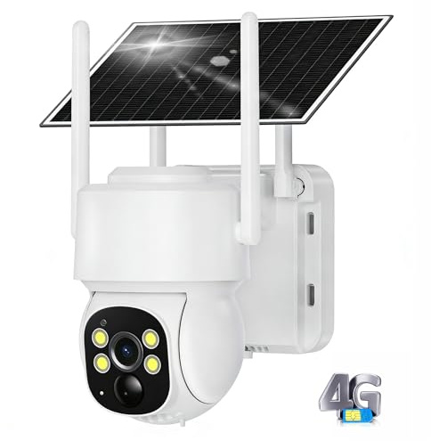 Telecamera di Sicurezza Esterna 4G LTE con Pannello Solare, Telecamera di Sorveglianza 2K PTZ con Scheda SIM, Rilevamento Umano PIR, Visione Notturna, Impermeabile IP66, PTZ 355°/90°, Audio