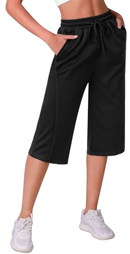 Crewhpo Women's Capri Sweatpants 3/4 Length Cropped Trousers with Pockets