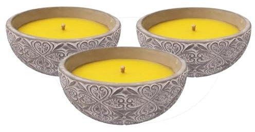 PANDA HOME Vela de Citronela de Larga Duración en Cuenco de Cemento | Aroma Fresco Antimosquitos para Casa, Habitación, Terraza y Jardín - Modelo Grande, 3Unidades