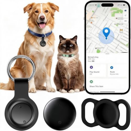 Cat Tracker Collar,Dog Tracker with no Monthly Fees Supports Both iOS and Android Systems GPS Real-time Location Tracking, Cat GPS Tracker Waterproof Pet Tracker【Apple MFi Certified + Google Find Hub】