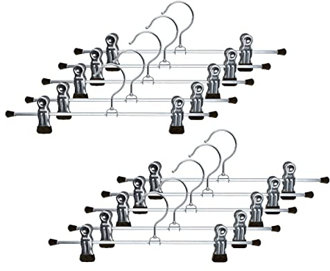 Mawa by Reston Lloyd Non-Slip Space-Saving Clothes Hanger For Pants & Skirts with Two Non-Slip Clips, Style K/30D, 12-Inch, Set of 10, Black