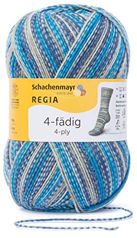REGIA 4-fädig Color 9801269-04898 water Handstrickgarn, Sockengarn, 100g Knäuel