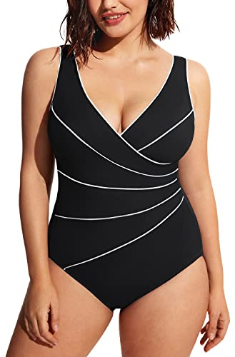 DELIMIRA Donna Costume da Bagno Scollatura a V Coppe Nero 52