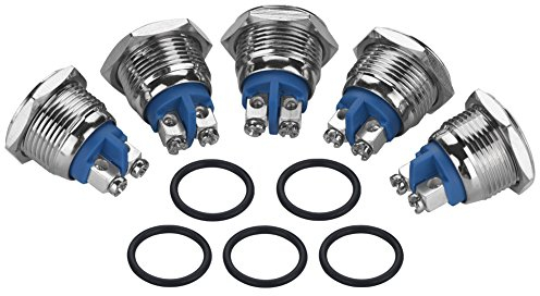 Juego de 5 piezas/16 mm 250 V botón interruptor resistente al agua 2pin mini interruptor de presión autorretención metal