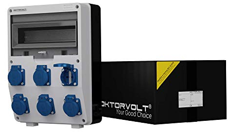 Doktorvolt Répartiteur de courant de chantier - Répartiteur mural - Boîte de distribution TD - Avec prises Mennekes - 6 x 230 V - Schuko - Avec couvercles de sécurité - Entièrement câblé IP54