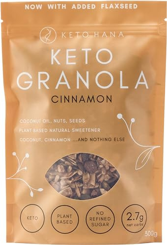 Keto Hana Cinnamon Keto Granola Keto Diet Vegan Grain Free Dairy Free Plant Based No Refined Sugars Gluten Free 1.2g Net Carbs Breakfast Cereal - 300gr/0.6lbs