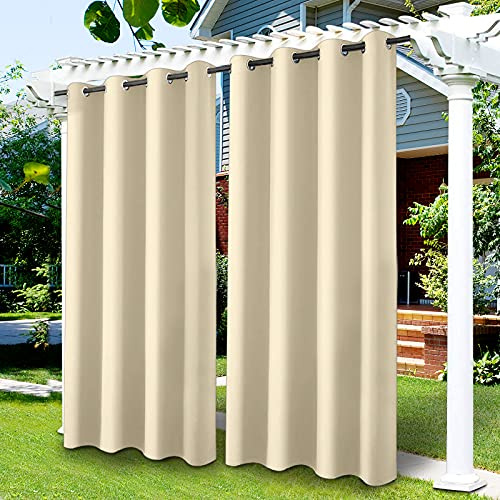 Cortina de Patio para Exteriores, 1 Panel Opaco Impermeable con Aislamiento térmico para Exteriores, Cortina de jardín para Porche/pérgola/Yarda/Puerta corredera/cenador (Blanco Crema, 132 x 238 cm)
