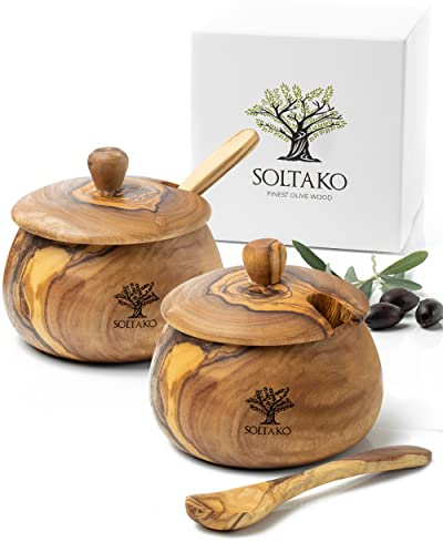 SOLTAKO Olivenholz Salz- & Zuckerdose Spicery 2er Set