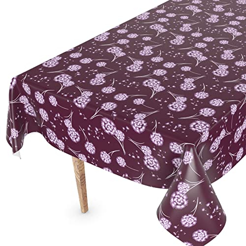 Wachstuchtischdecke Wachstischdecke Tischdecke abwaschbar Gartentischdecke Wachstuch Eckig rund oval 100 x 140cm Schnittkante Pusteblume Bordeaux