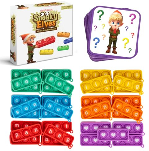 THE FIDGET GAME Sneaky Elves, CVC Sight Words Game, Pop Sensory Toy to Learn and Spell, Educational Kindergarten Classroom Activities, Multisensory Reading and Phonics Flash Cards for Kids 3+ Years