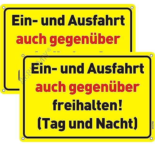 Ein und Ausfahrt Freihalten Auch Gegenüber Schild Metall Reflektierend 20x30 cm, Tag und Nacht Freihalten Schild Aluminium UV-beständig, Wasserfest, Rostfrei, mit Bohrlöcher