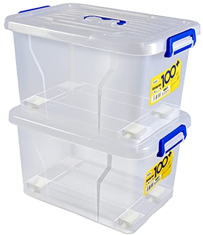 2PCS Plastic Storage Box with Lid Wheel, Clear Stackable Boxes for Storage for Home Office(6L, 10L, 15L, 20L, 26L, 35L, 45L) (35L)