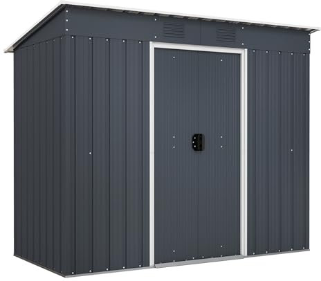 TANGZON 7x3.6FT/7x4FT/8x4FT Metal Garden Shed, Galvanized Roof Tool Storage House with Lockable Doors & 2/4 Vents, Outdoor All-Weather Bike Shed (7x3.6FT, 2 Vents)