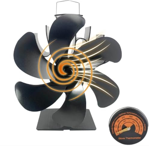 Ecofire Ventilateur de poele with Thermomètre,Non Elektrischen 6 blattriger Warmebetriebener Ventilateur Cheminee, pour Cheminée Bois,Bruleur Pellet,Accessoire Poele Bois