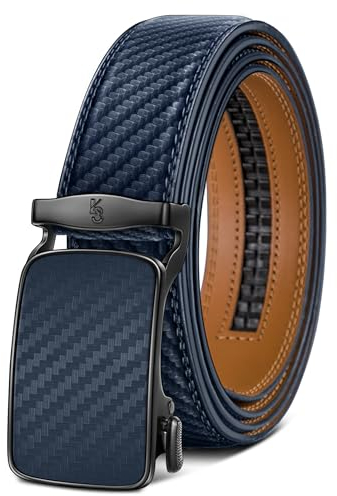KEMISANT Automatik Ledergürtel für Herren Business Anzug, 35mm Gürtel Ohne Löcher - Größe Festgelegt (Navy Blau, 115cm/32-38 Taille Verstellbar)
