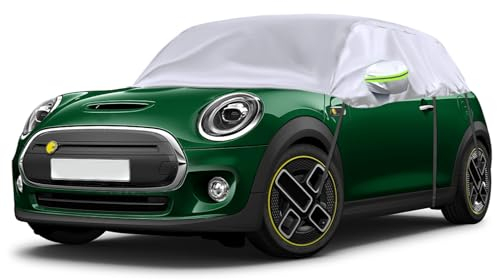 Opaltool Halbgarage für Mini Electric, Silberne Maßgeschneidertes Autogarage Softtop Halbabdeckung mit Verstellbaren Haken und Ohrkappen