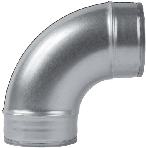 ECOPRO VENT 4 Inch 90˚ Degree Galvanized Steel Duct Elbow - Pressed Industrial Connector Bend - Ventilation Pipe Fitting - Dryer, Exhaust, Extractor Hood Air Inlet, Outlet Pipe Joint