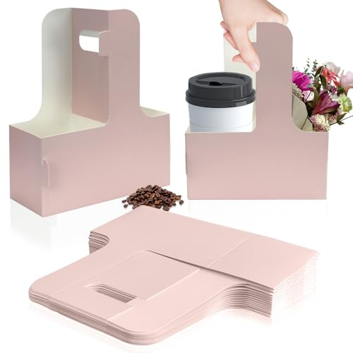 2 koppar Engångsdricksbärare för leverans med handtag, 15 st Rosa Pappkartongsdricksbärare, Dricksbärare för varma eller kalla drycker, Kaffebärare, Matleverans, Bärare för take-out koppar (Rosa, 15