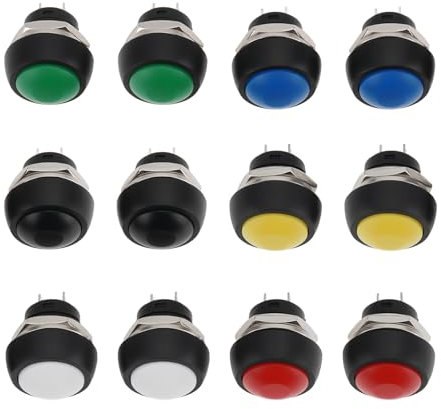 EMSea Lot de 12 Interrupteurs à Bouton-poussoir Ronds de 12 Mm 1 A 250 VCA pour Câblage électrique Et électronique