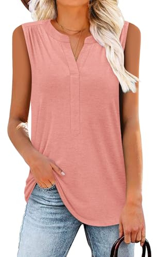 Magritta Blouses for Women UK Sleeveless Vest Tops Plus Size T Shirts Casual V Neck Cute Work Clothes Ladies Summer Tops Dressy Pink Large, 16-18