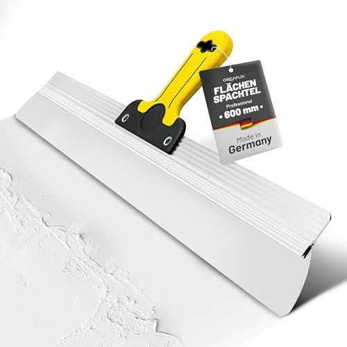 ORGAFLIX Espátula profesional de superficie 600 mm con esquinas redondeadas para yeso, hoja de acero inoxidable, mango suave 2K, espátula de aluminio ligero, espátula ancha, espátula de pared