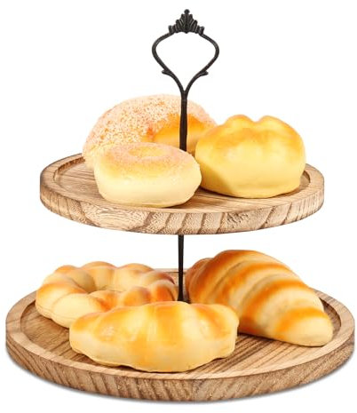 Bandeja de cocina, 2 bandejas de madera rústica escalonadas, 25 x 25 x 24,5 cm, mesa moderna de granja para servir animales, bandeja decorativa redonda para servir comida fiesta, mesa de centro