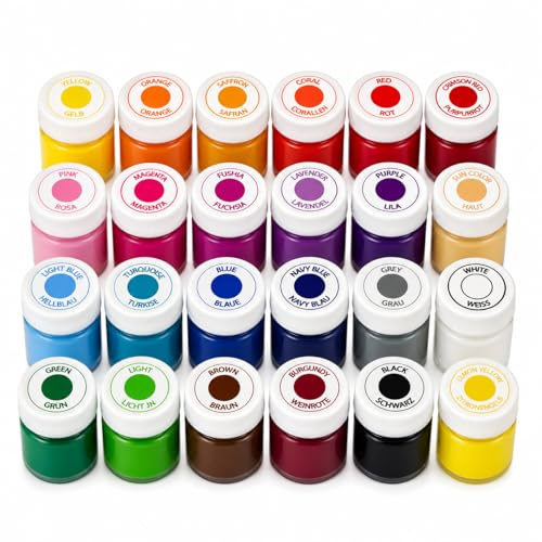 Set di colori per tessuti, colori vivaci e altamente pigmentati, lavabili in lavatrice, per magliette, cotone e tessuti (24 x 25 ml)
