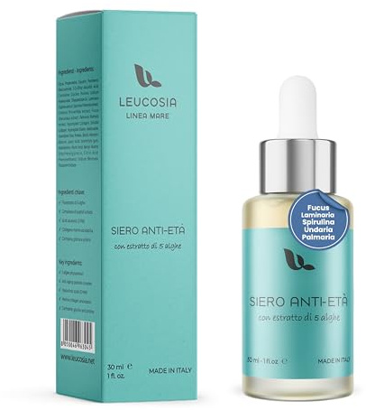 Siero Viso Antirughe, 30ml, con Cinque Alghe, Vitamina C, Niacinamide, Collagene e Peptidi, Siero Idratante Viso con Formula Concentrata contro i Segni del Tempo e dello Stress, Made in Italy