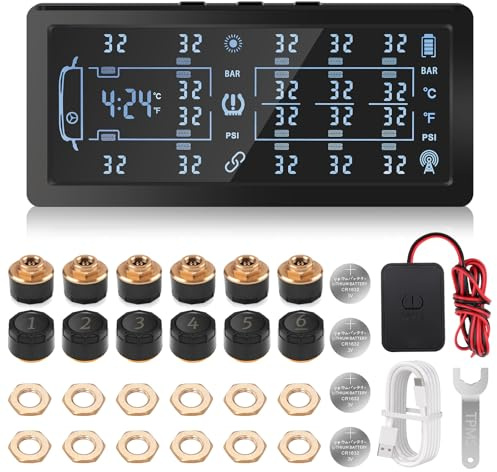 Liwogi 13Bar/199Psi TPMS Sistema di Monitoraggio della Pressione Controllo degli Pneumatici per Camion con 12 Sensori di Pressione dei Pneumatici Esterni per 10/12 Ruote Van Trattore Camion Pesante