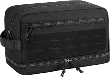 ETRONIK Beauty Case Uomo,Tactico Beauty Case da Viaggio con MOLLE, Impermeabile Borsa Toilette con Tasca Bagnata per Doccia e Palestra,Kit da Barba Appendibile per Toeletta, Nero