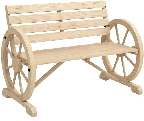 Outsunny Panchina da Giardino da 2 Posti con Braccioli a Ruota, Panchina da Esterno a Doghe in Legno di Abete, Stile Country, Panca per Terrazza Patio e Cortile, 105.5x56x79 cm, Color Legno