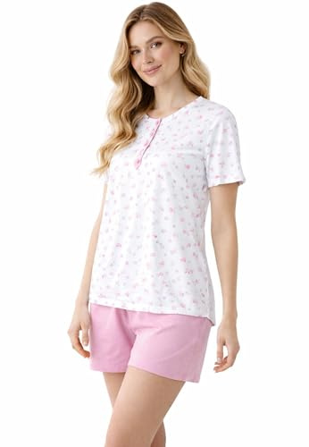 Intimitaly Vanuè - Pigiama Corto Donna Estivo, Cotone Leggero, Set Maglia e Pantalone, Comfort-Fit, Traspirante (IT, Testo, XXL, Regular, Regular, VS1031 VAR-2)