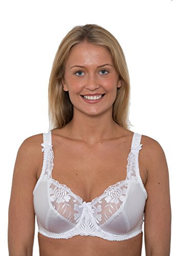 Gemm Ladies Large Bosom Plus Size Bra Underwired Firm Control Bra D-J Cup (36 F, White)