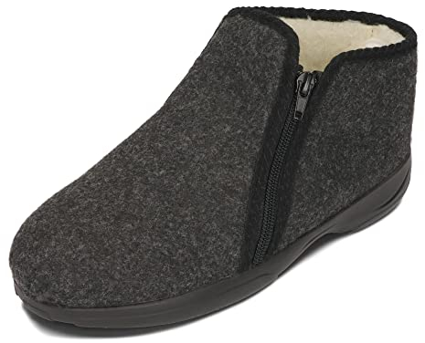 BAWAL Damen Herren Warme Hausschuhe aus Filz mit Wolle Reißverschluss Unisex Hüttenschuhe 36-46 EU (Grau/Schwarz, 42)