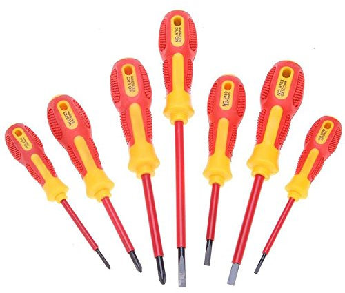 TOOLSTAR Ensemble de tournevis isolés, 7 pièces 1000 V Phillips et tournevis à fente, ensemble de tournevis multi-vis, outils pour réparation d'électriciens