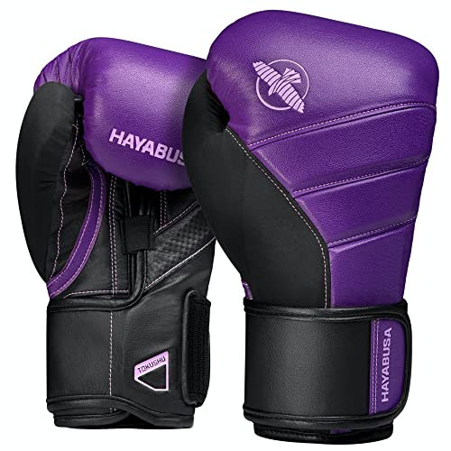 Hayabusa T3 Boxing Gloves for Men and Women Wrist and Knuckle Protection, Dual-X Hook and Loop Closure, Splinted Wrist Support, 5 Layer Foam Knuckle Padding - Purple/Black, 16 oz