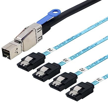Heretom SFF-8644 to 4 Sata 7 Pin Cable, External Mini SAS HD SFF-8644 to 4 Port SATA Cable, Hard Disk Data Server Raid Cable 1 Meter 3.2 FT